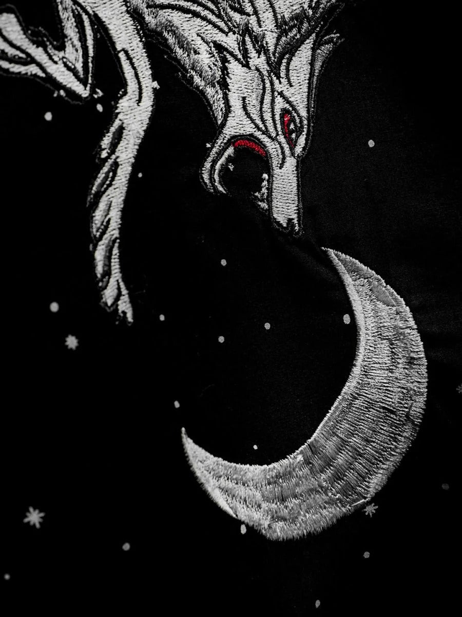 Glarry Celestial Wolf Printed Premium Half Sleeve Casual Shirt for Men | Black Graphic Designer Party Wear Shirt