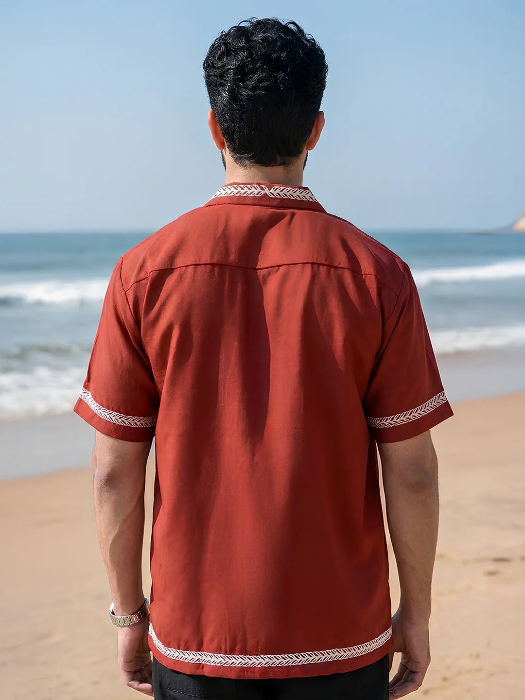 Glarry Crimson Leaf Embroidered Premium Half Sleeve Casual Shirt for Men | Maroon Resort Style Designer Shirt