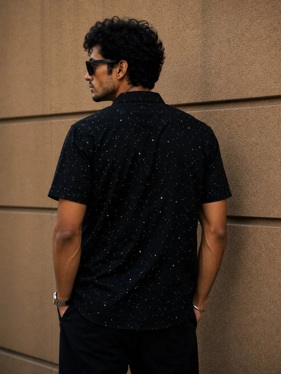 Glarry Celestial Wolf Printed Premium Half Sleeve Casual Shirt for Men | Black Graphic Designer Party Wear Shirt