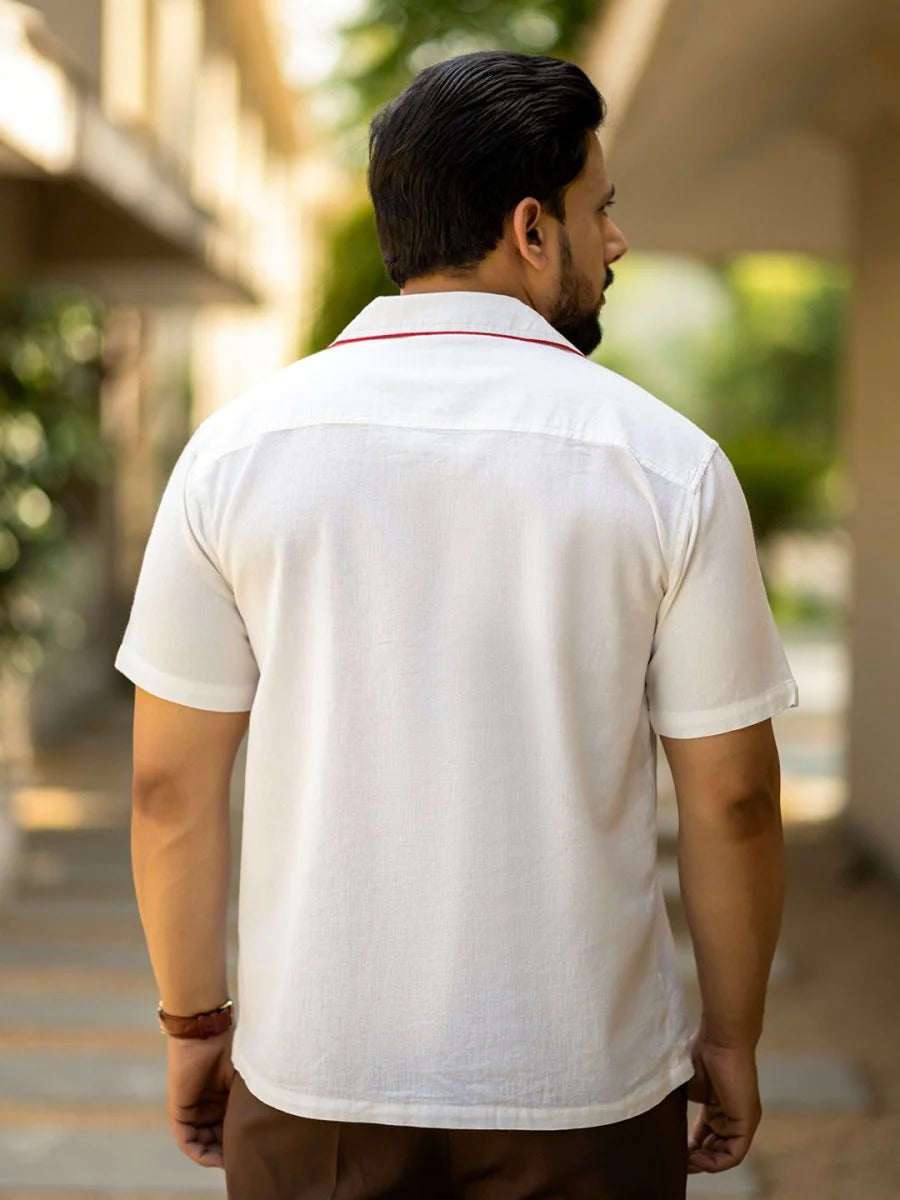 Glarry Twin Fish Embroidered Premium Half Sleeve Casual Shirt for Men | White Resort Style Designer Shirt