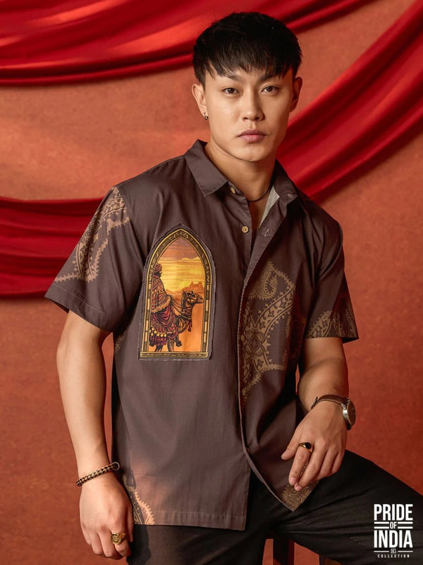 Glarry Nomad of Thar Printed Premium Half Sleeve Casual Shirt for Men | Brown Desert Art Oversized Fashion Shirt