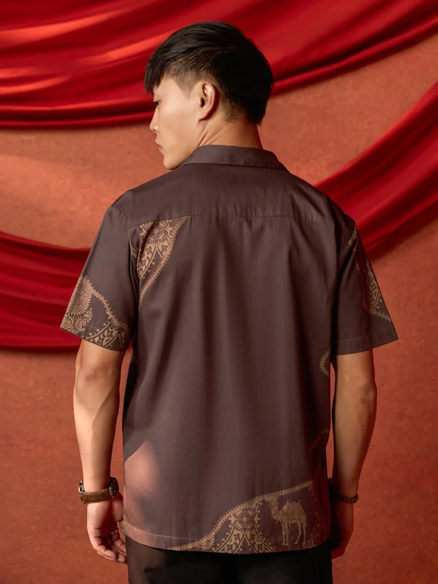 Glarry Nomad of Thar Printed Premium Half Sleeve Casual Shirt for Men | Brown Desert Art Oversized Fashion Shirt