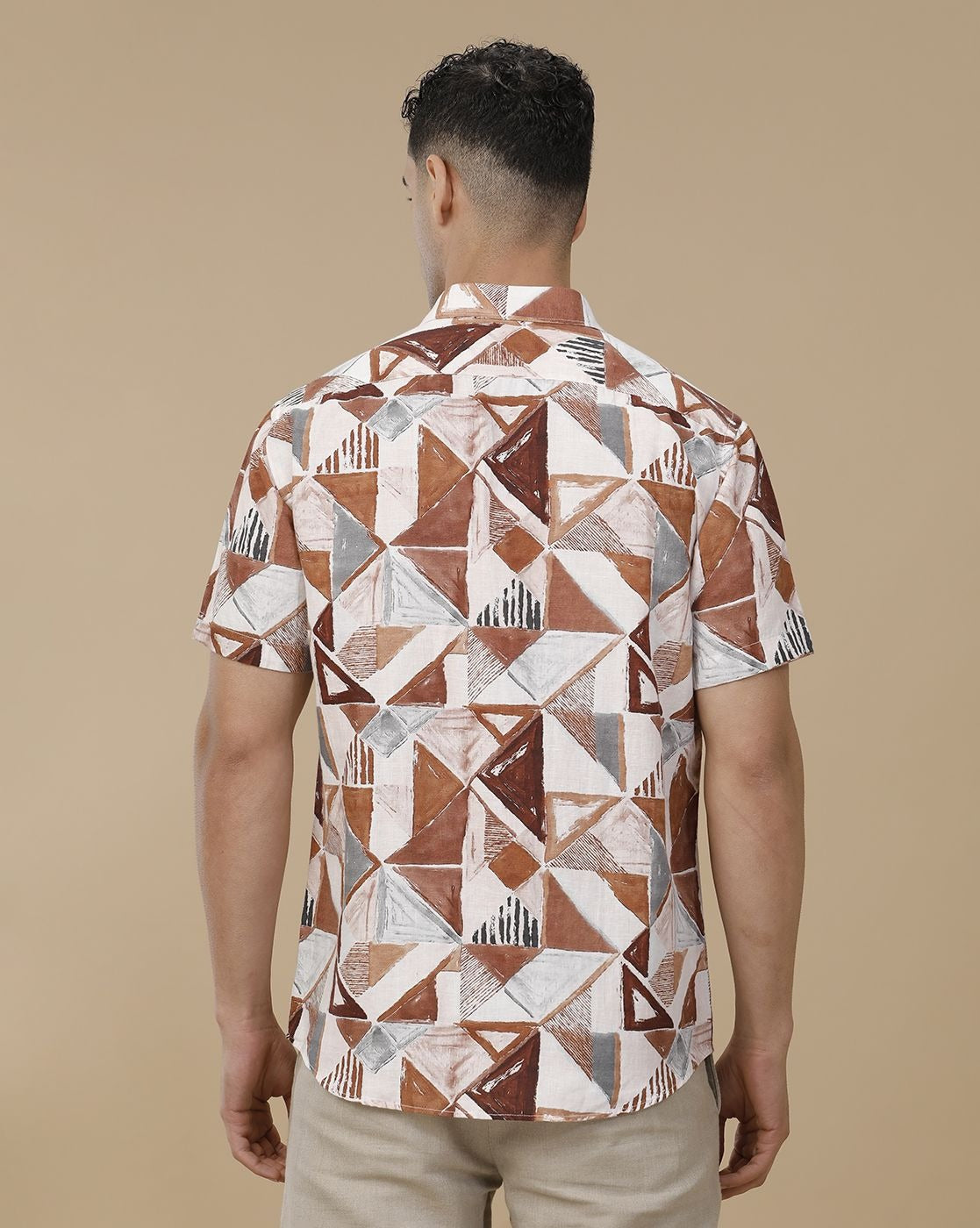 Glarry Geo Abstract Printed Premium Half Sleeve Casual Shirt for Men | Beige & Brown Designer Geometric Shirt