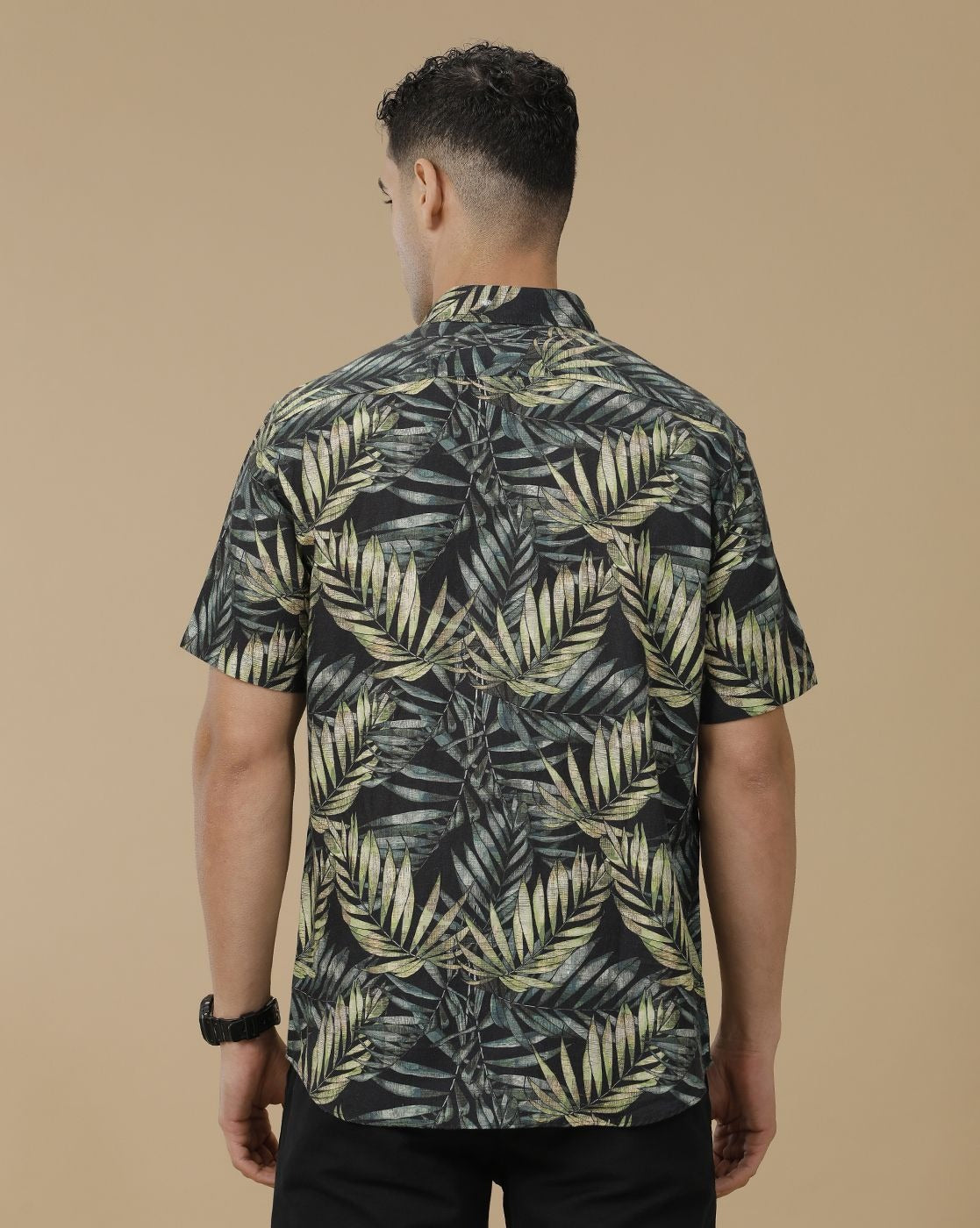Glarry Tropical Palm Printed Premium Half Sleeve Casual Shirt for Men | Black Botanical Designer Shirt